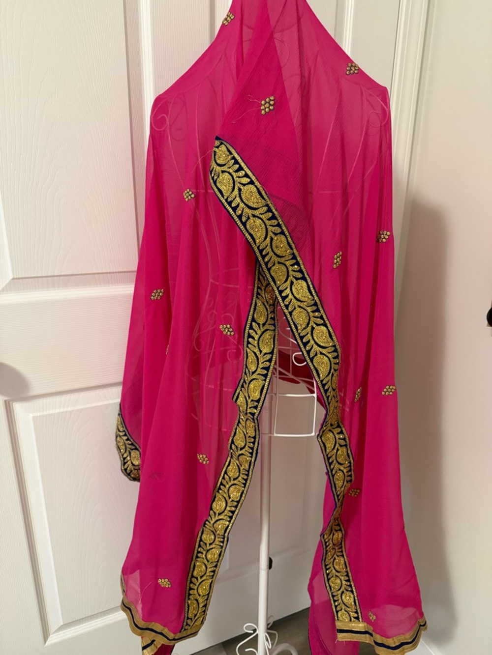 Pink Handmade Sheer Dupatta with Gold Embroidered Border